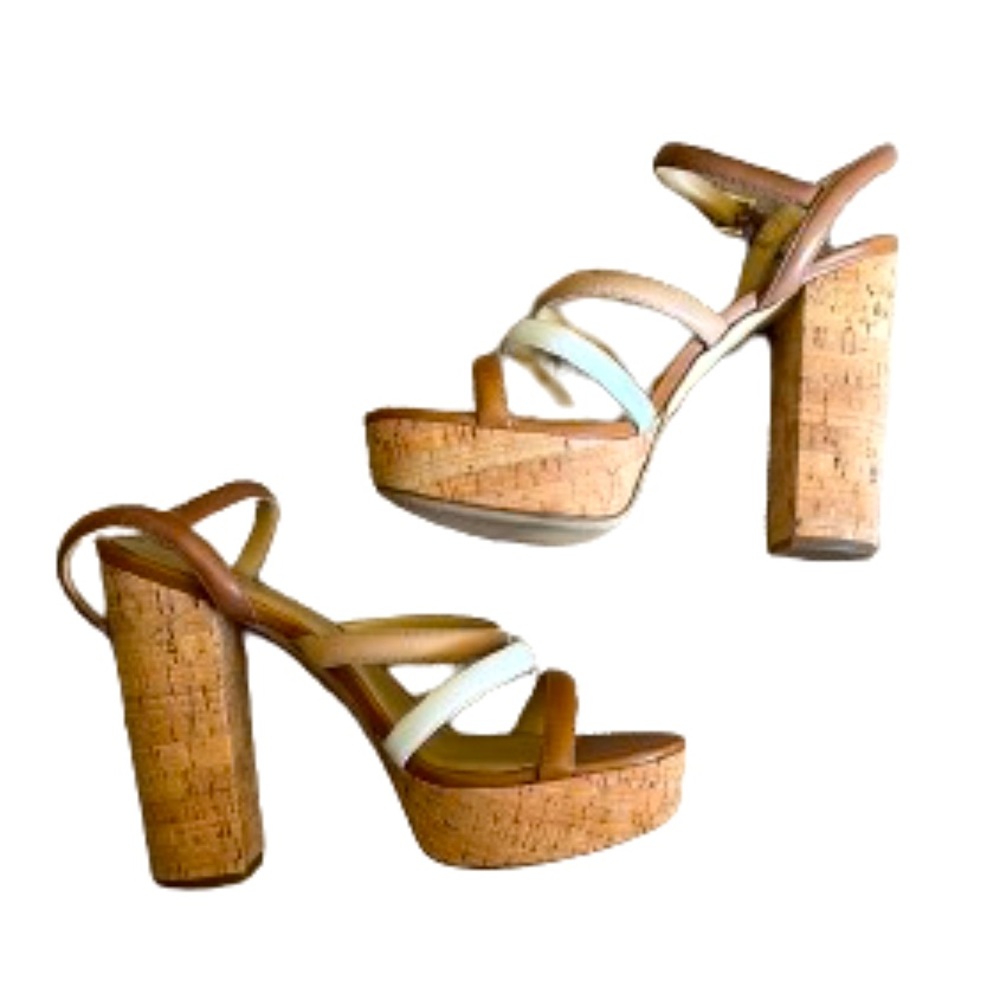 Michael Kors 8.5m cork sandal heels with leather straps.